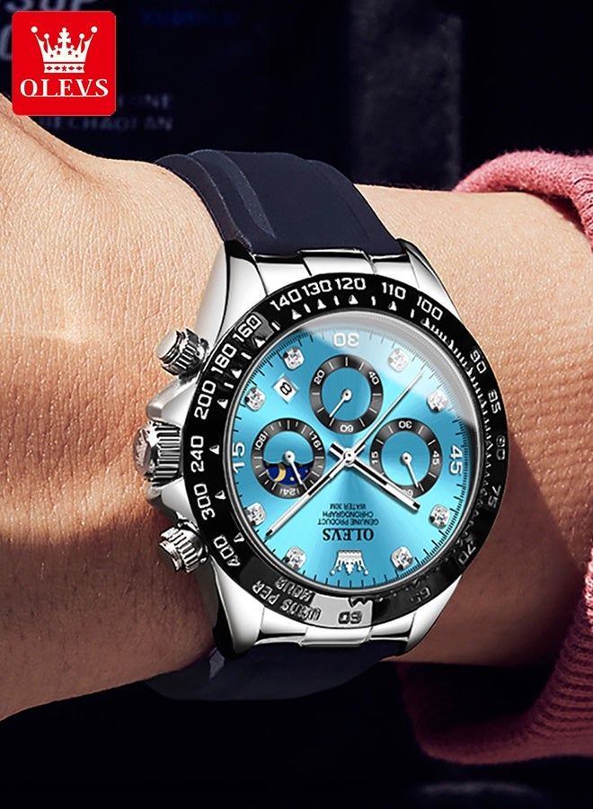 أوليفز ساعات رجالية فاخرة كوارتز مقاومة للماء ومضيئة من أفضل الماركات، ساعات رجالية مرصعة بالألماس مع مؤشر مراحل القمر، ساعات يد رجالية كوارتز تناظرية مقاومة للماء ومضيئة - Image 4